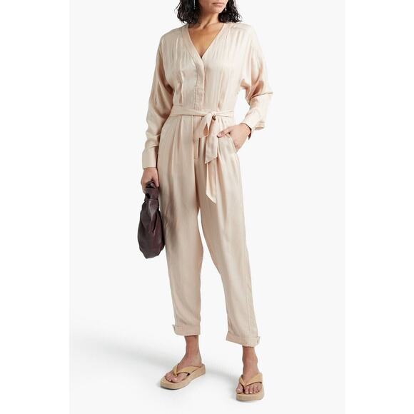Equipment NWT Pommine Belted Pleated silk blend Satin Jumpsuit Blush Size 2 - Picture 3 of 12